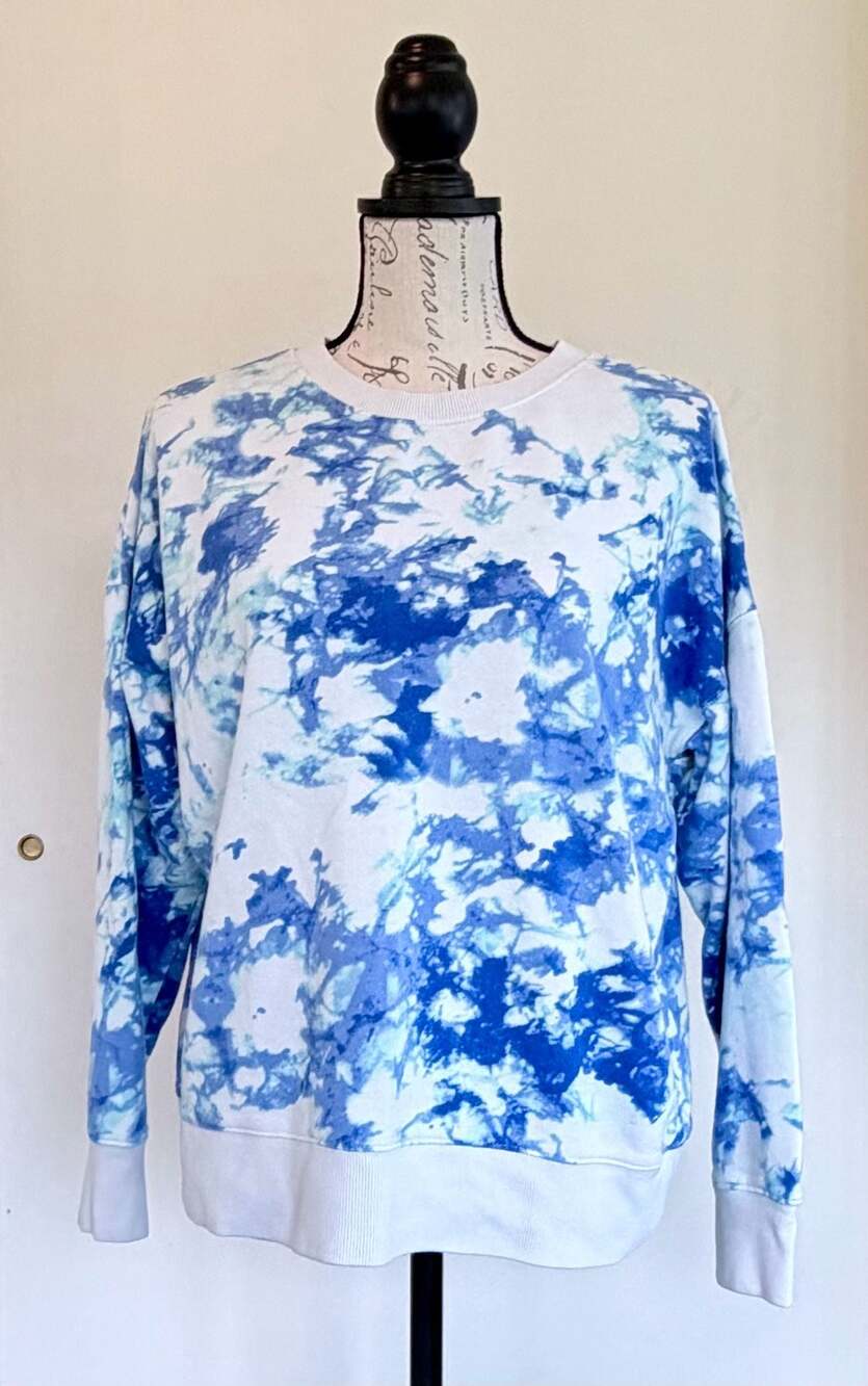 Style & Co Blue and White Tie-Dye Crewneck Sweatshirt, Size M